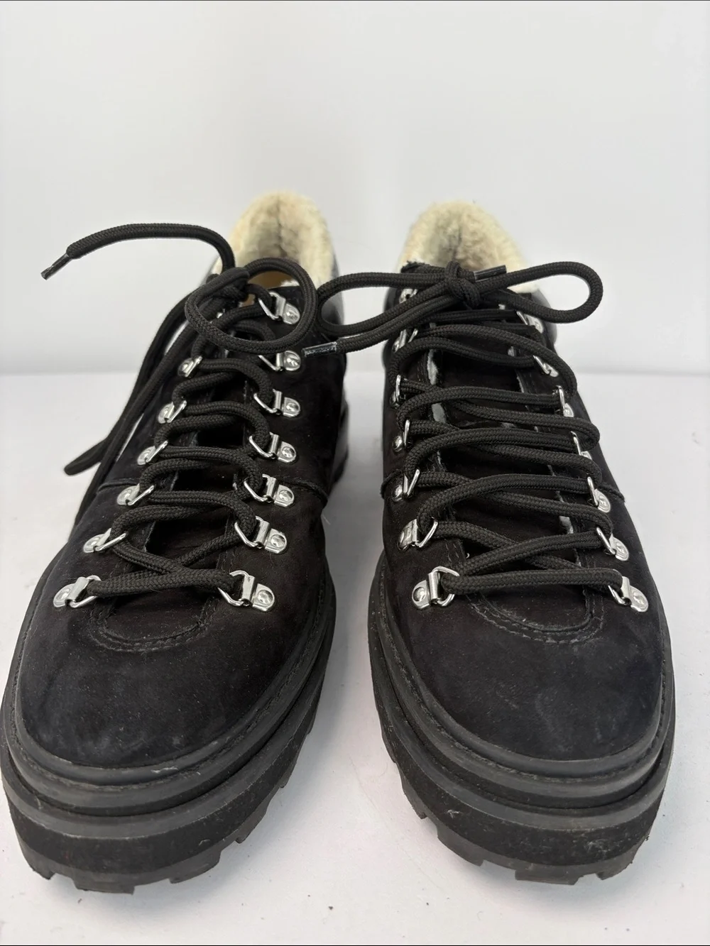🪃 Schutz Black Suede Lace-Up Faux Shearling Lined Hikers Lucille
